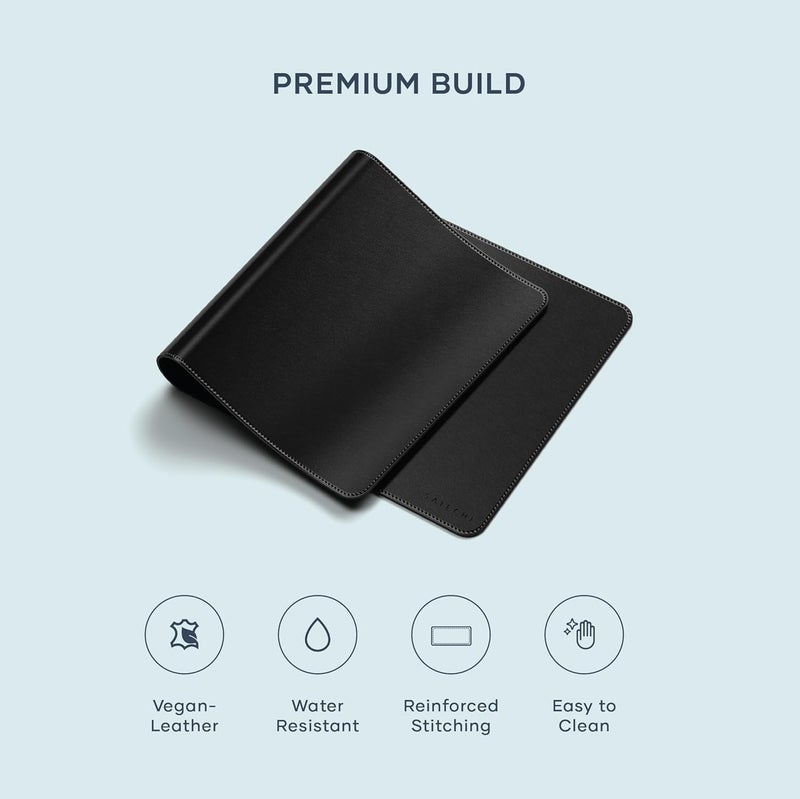 SATECHI Vegan Leather Desk Mat, Large Mouse Pad Scratch and Water Resistant, Easy to Clean, Desk Pad for Office and Home, 26.8” x 12.4” x 0.1” - Black - Image 2